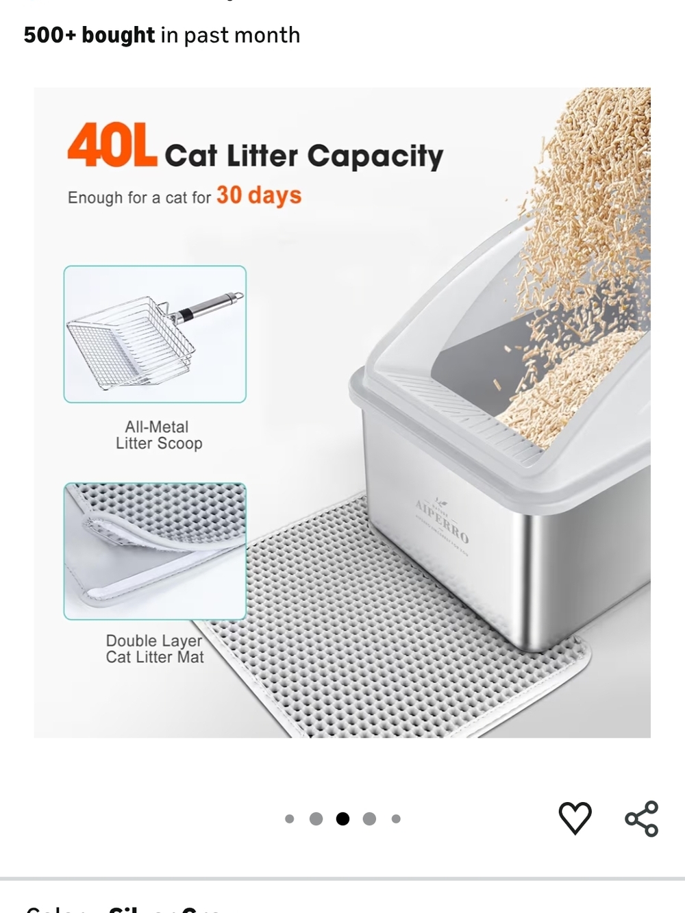 8-Inch Deep Stainless Steel Cat Litter Box - White and Silver - Picture 6 of 6